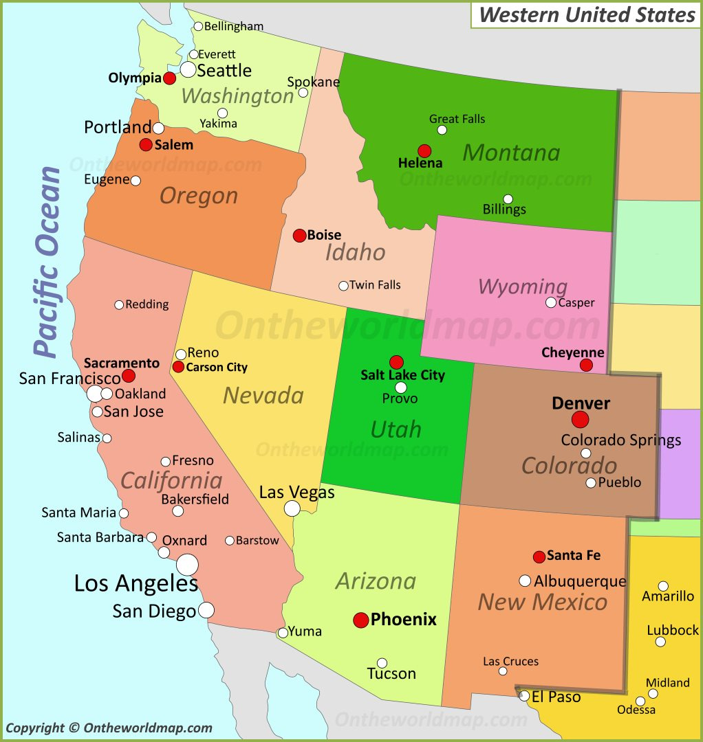 Map Of Western United States - Ontheworldmap inside Map Of Western Usa With Cities