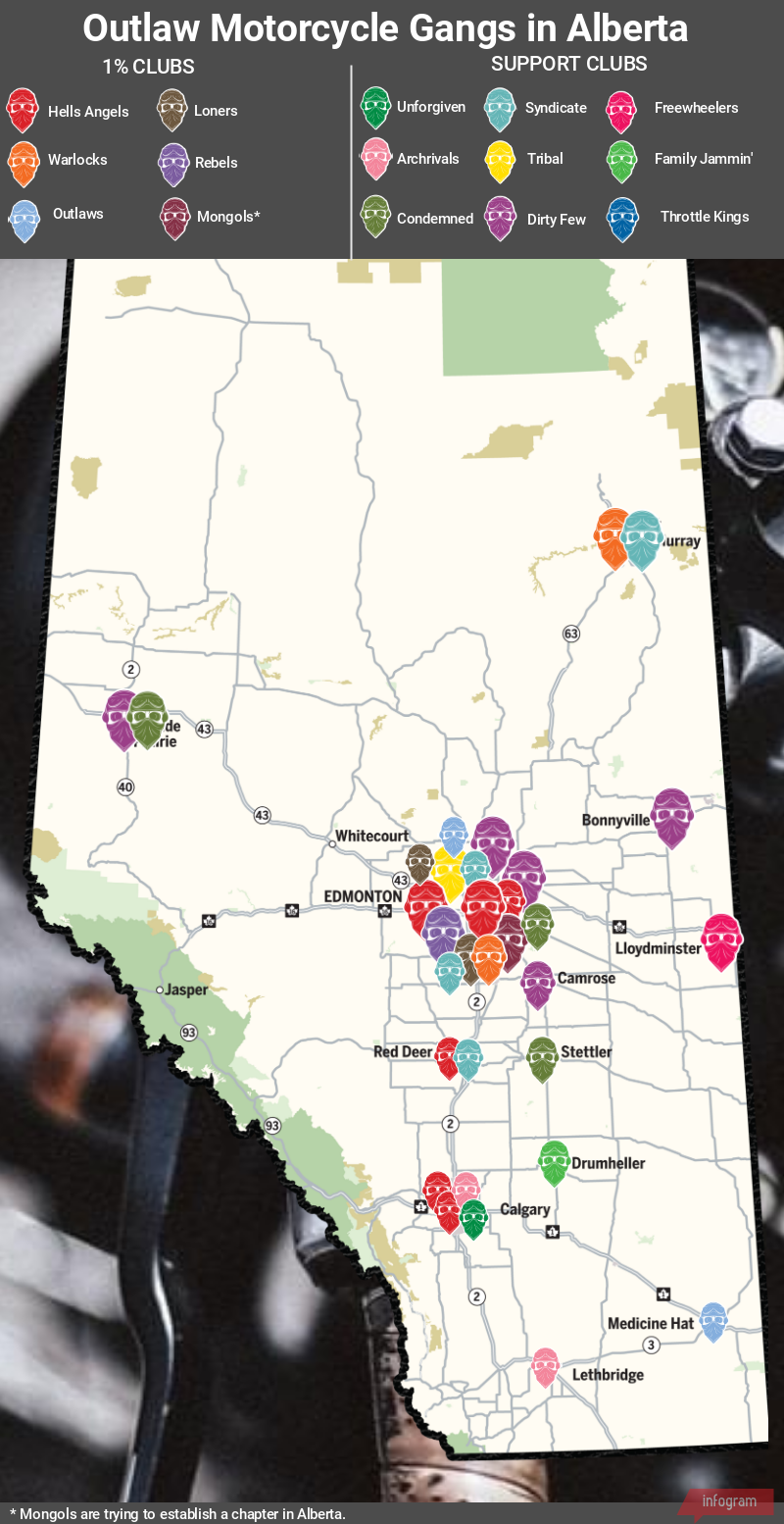 Map: Outlaw Motorcycle Gangs In Alberta | Edmonton Journal intended for List Of Motorcycle Clubs By State Map Usa