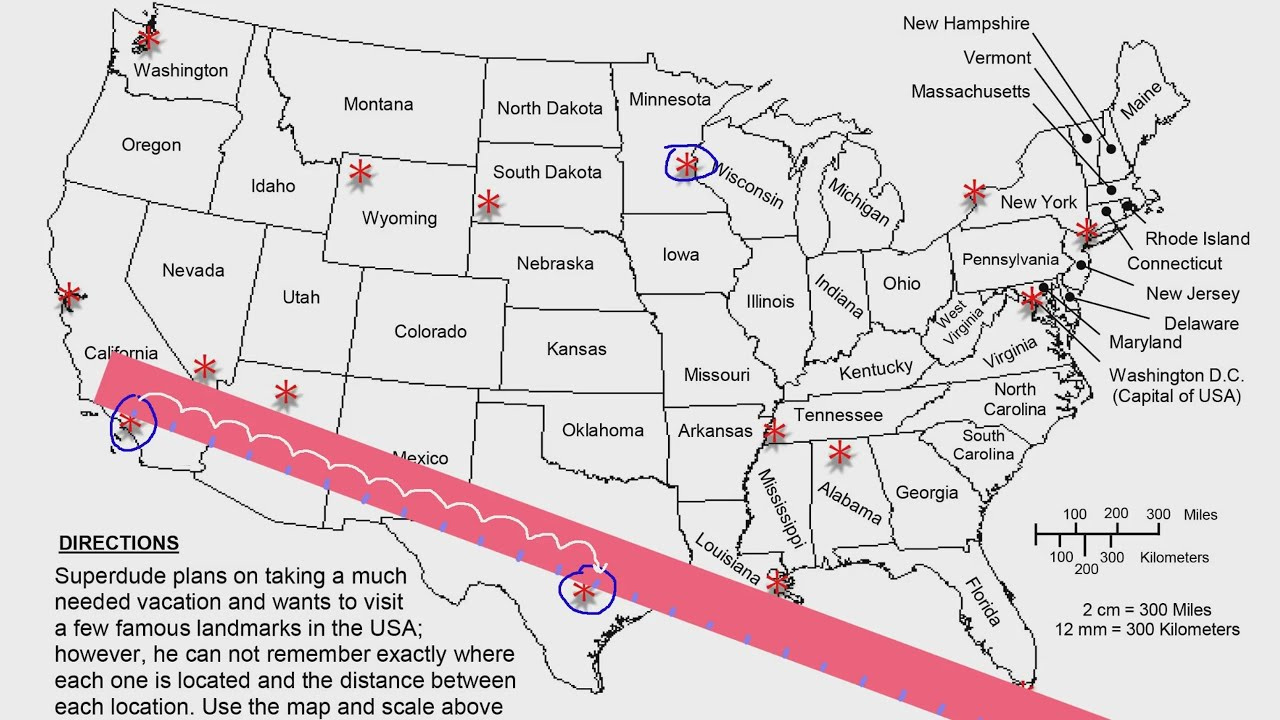 Map Scaling Using Kilometers (Usa) - Level 2 throughout Map of USA with Distance Scale