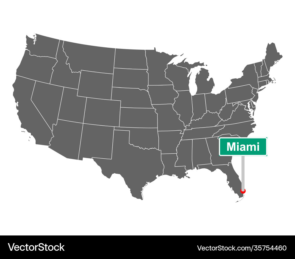 Map Usa With Road Sign Miami Royalty Free Vector Image with Miami On the Map of USA