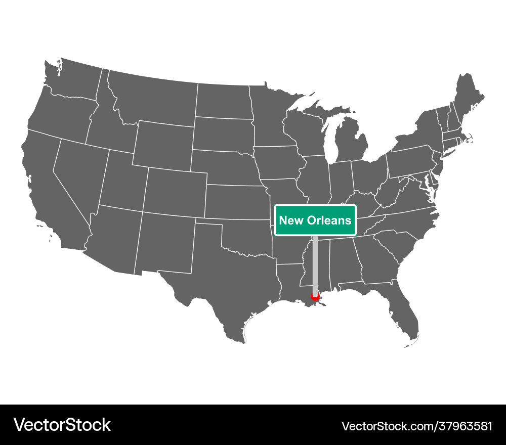 Map Usa With Road Sign New Orleans Royalty Free Vector Image regarding Map Of Usa Showing New Orleans