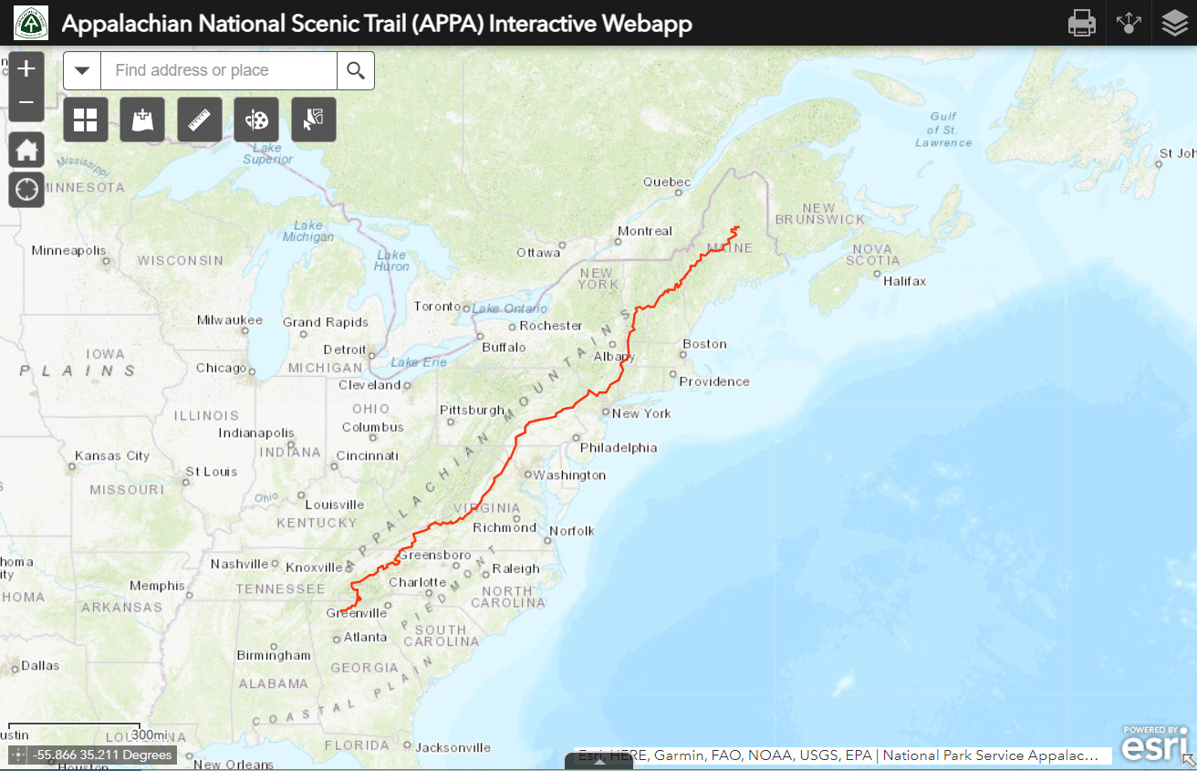 Maps - Appalachian National Scenic Trail (U.s. National Park Service) intended for Map of USA with Appalachian Mountains