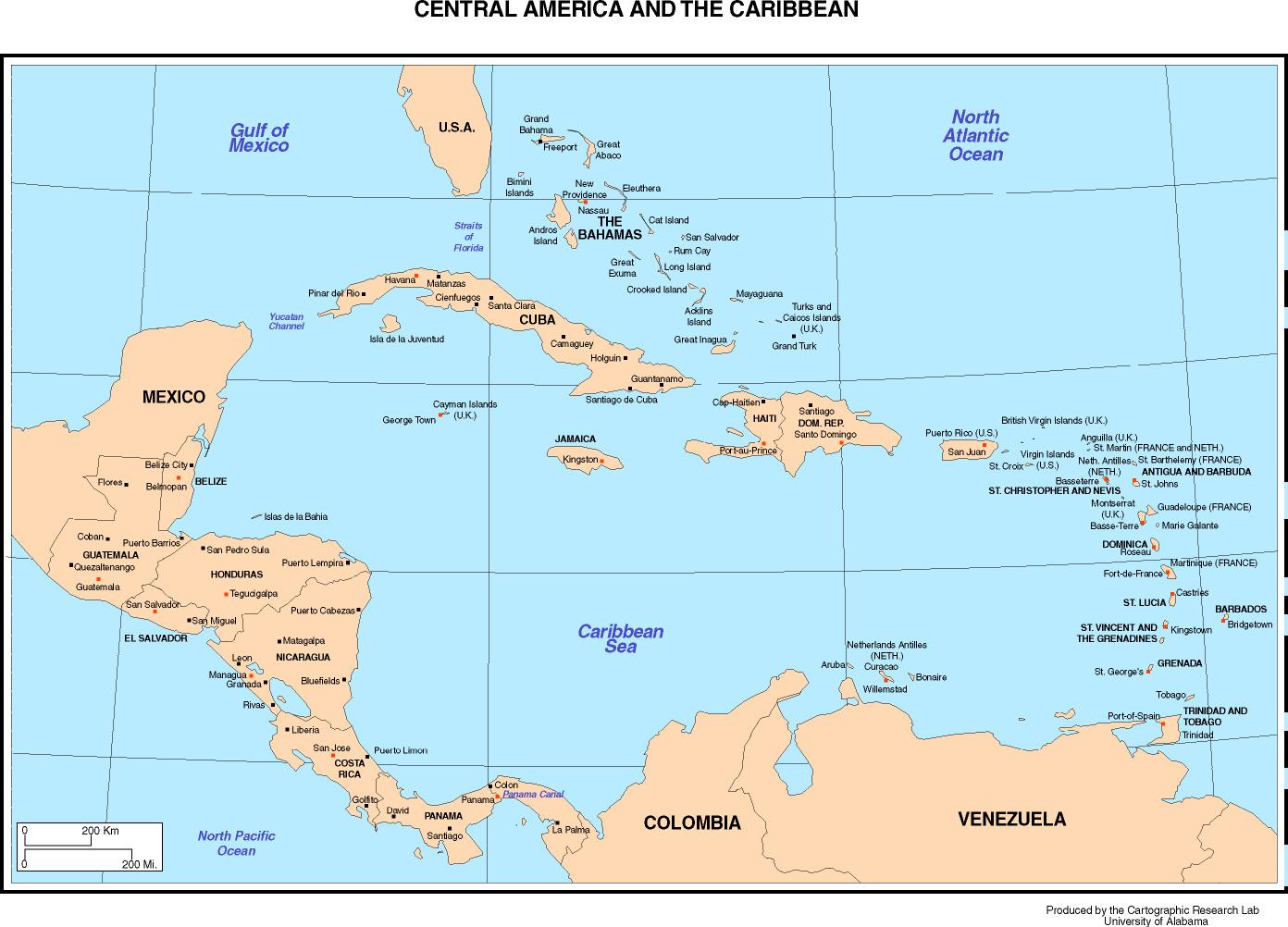 Maps Of The Americas with Map of Southern USA and Caribbean