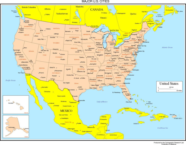 Map of the USA with Cities and Towns