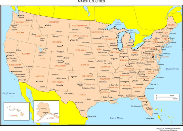 Map of USA Cities and States
