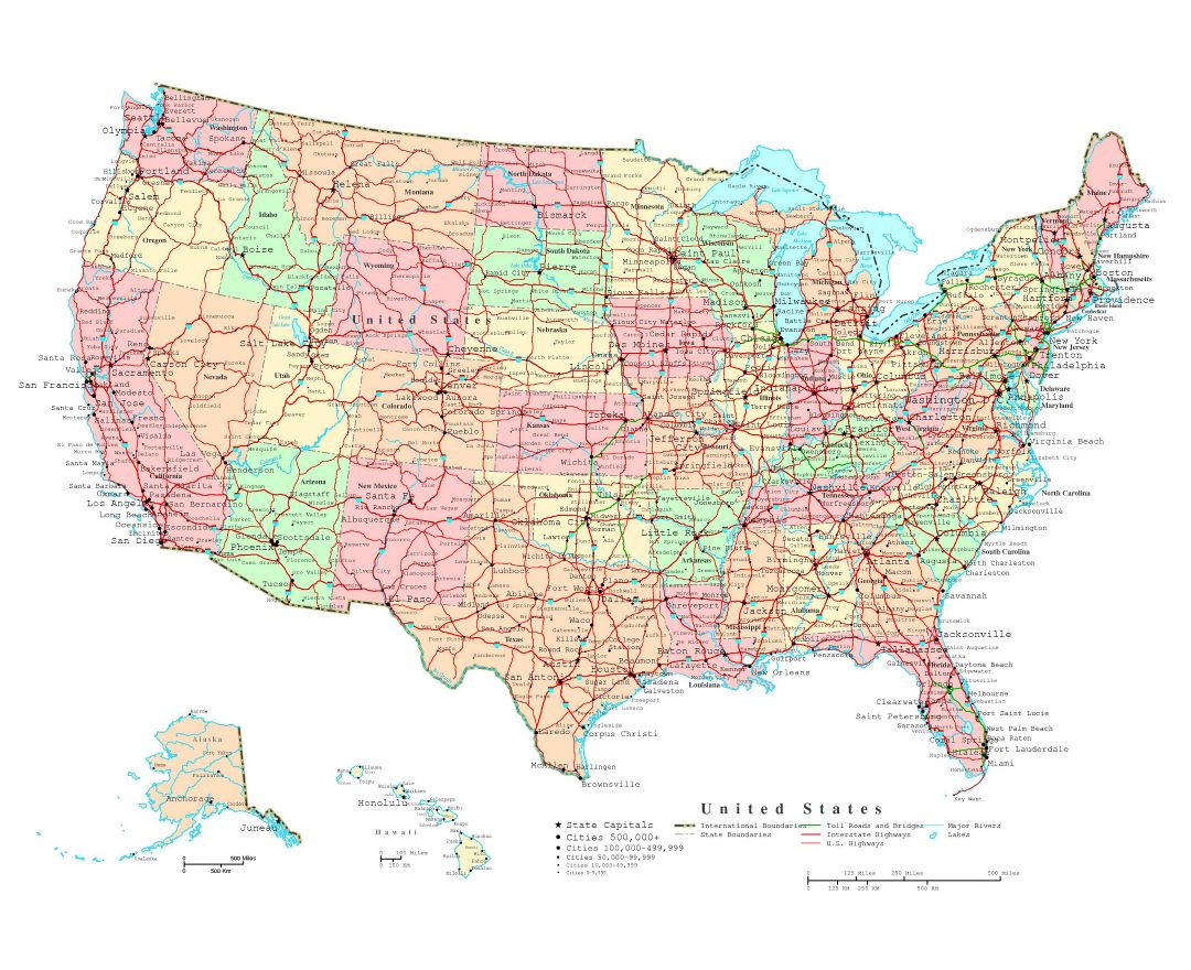 Maps Of The Usa (The United States Of America) | Political in Major and Minor Interstate Map of USA