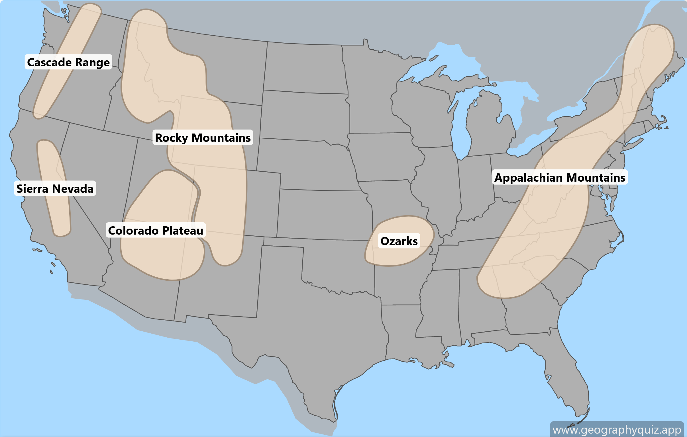 Maps Of Usa - Mountain Ranges | 🌎 Geographyquiz.app throughout Map of Mountain Ranges In USA