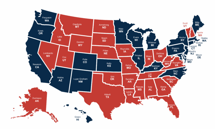 Red Blue Map of USA 2025