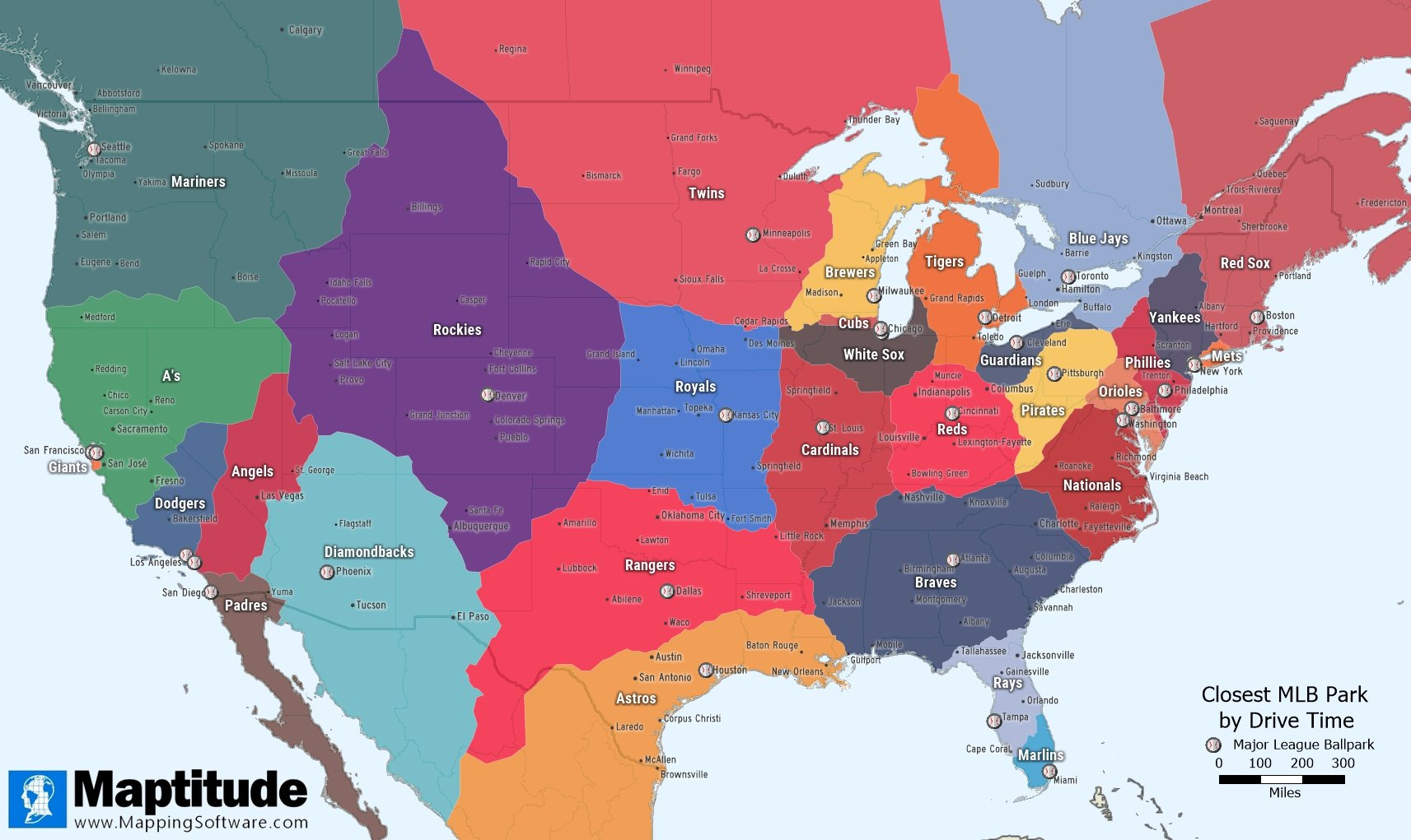 Maptitude Map: Closest Mlb Stadium / Nearest Baseball Park for Map Of Mlb Teams In Usa
