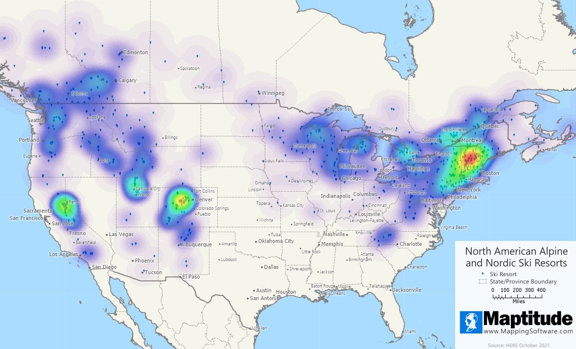 Maptitude Map: North American Ski Resorts within Map of All Ski Resorts In USA