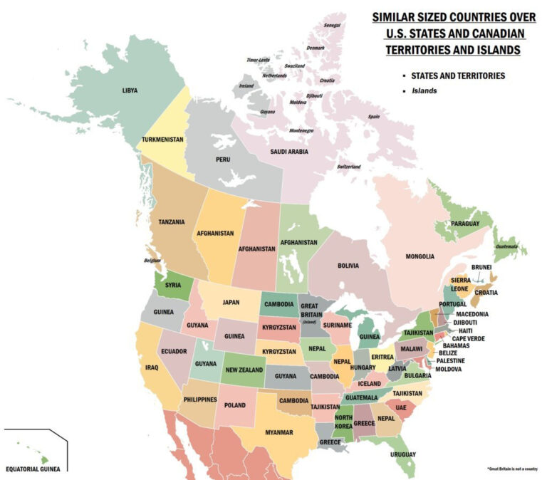 Map of USA and Canada with States and Provinces
