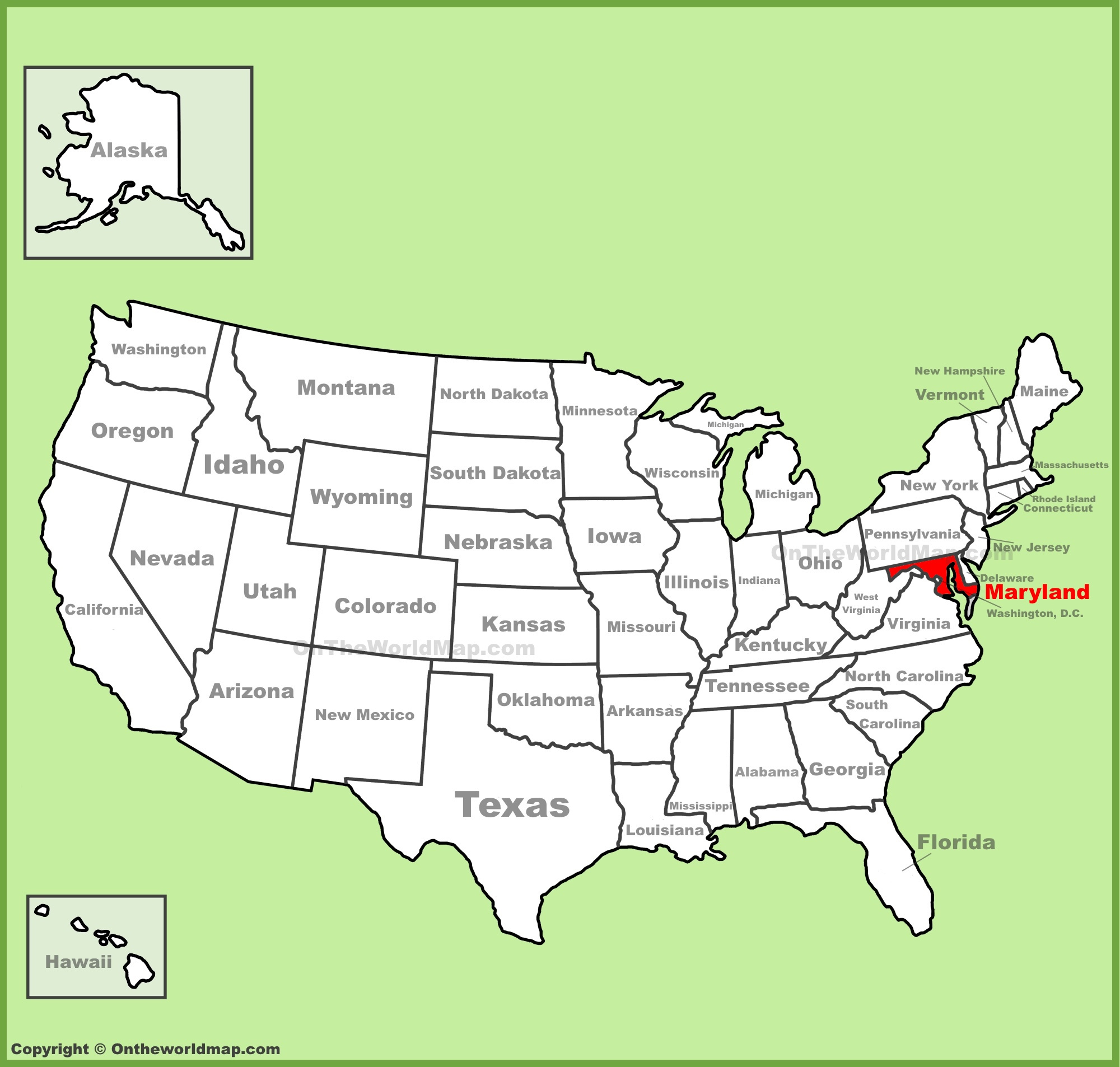 Maryland Location On The U.s. Map - Ontheworldmap regarding Maryland In the Map of USA