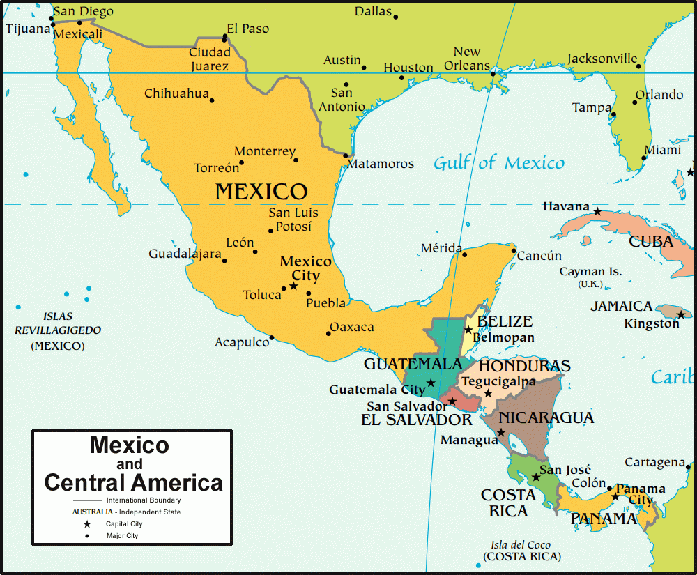 Mexico Map And Satellite Image for Map Of Usa And Mexico Cancun