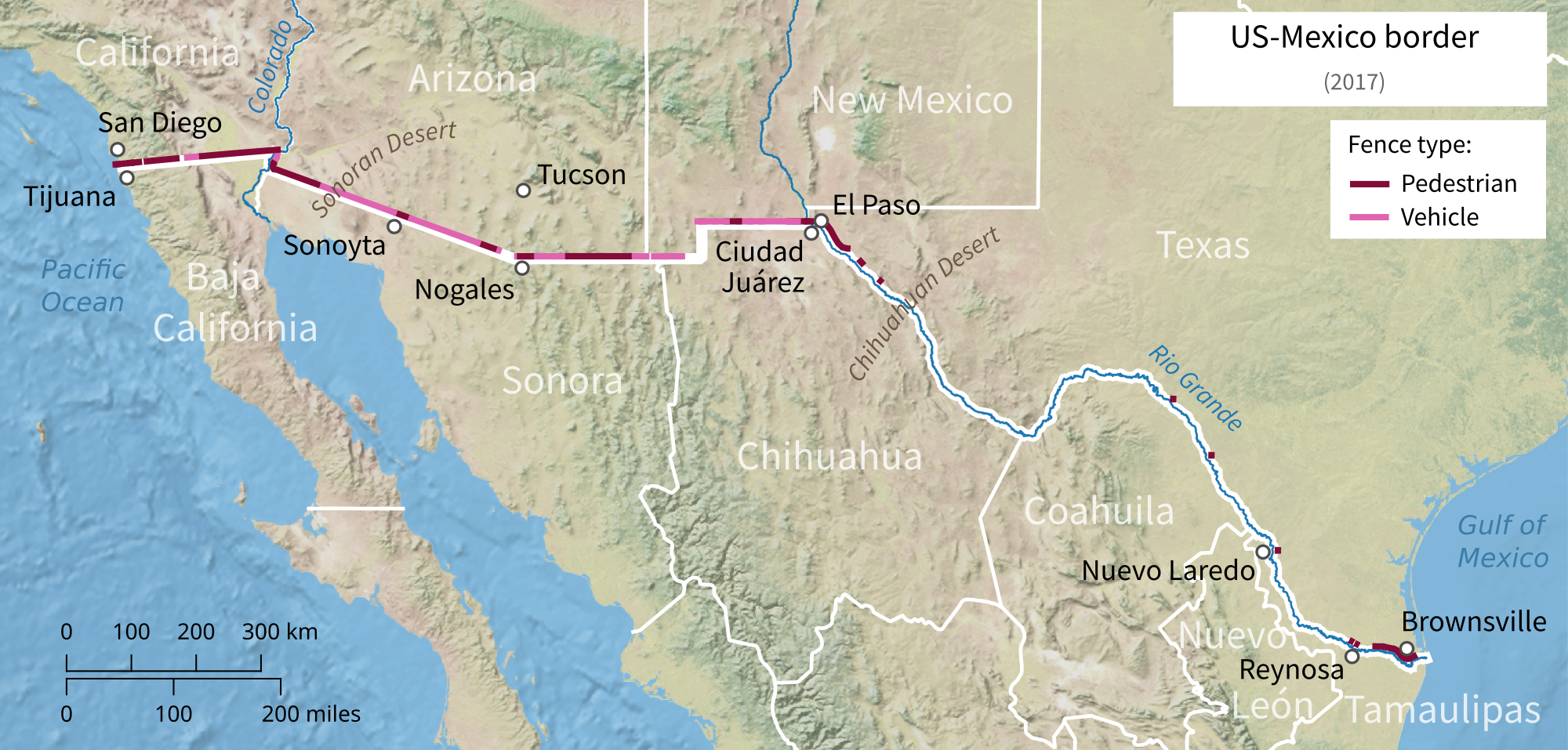Mexico–United States Border Wall - Wikipedia within Border Of Mexico And Usa Map