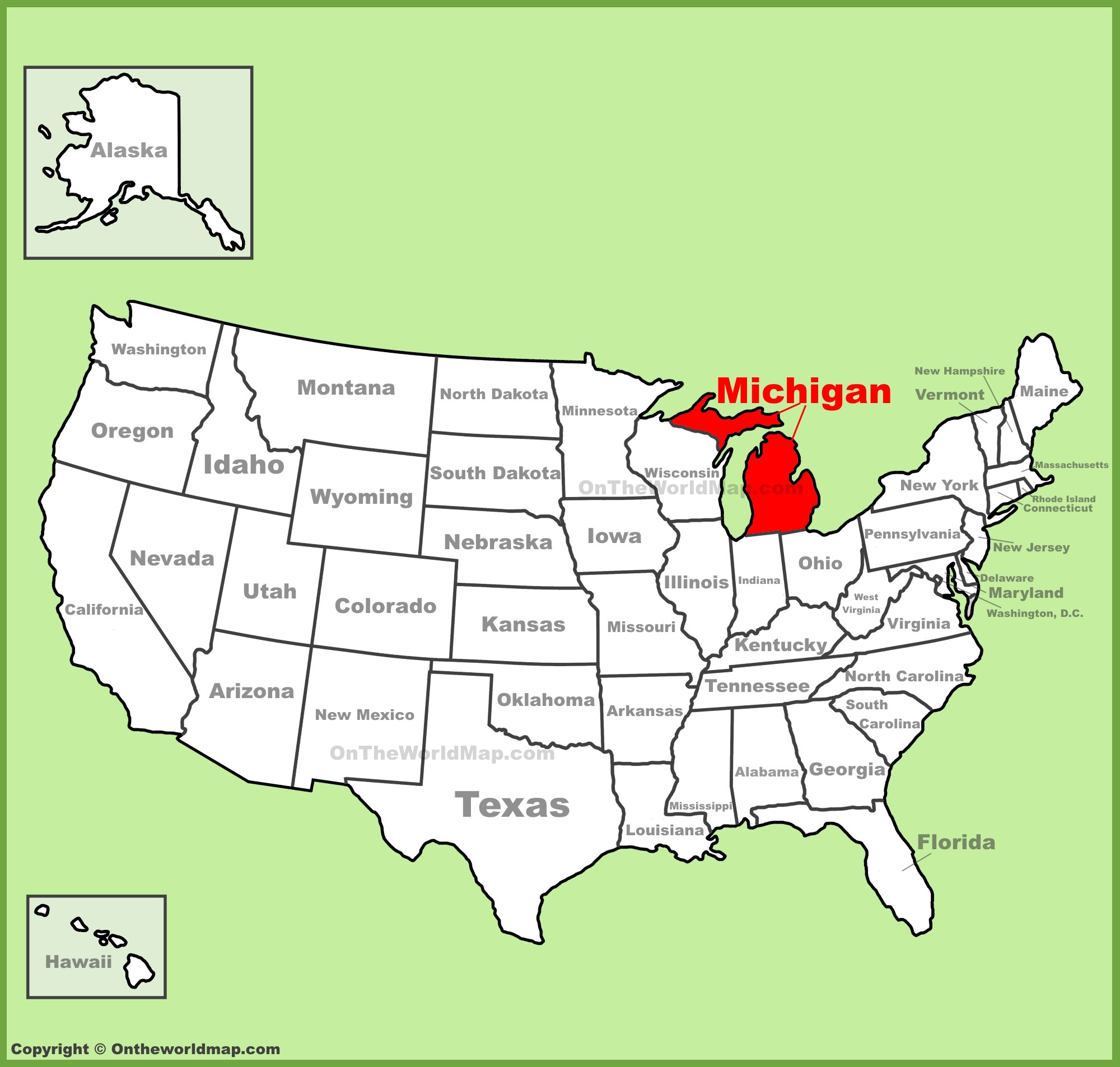 Michigan Location On The U.s. Map - Ontheworldmap regarding Michigan On the Map of USA