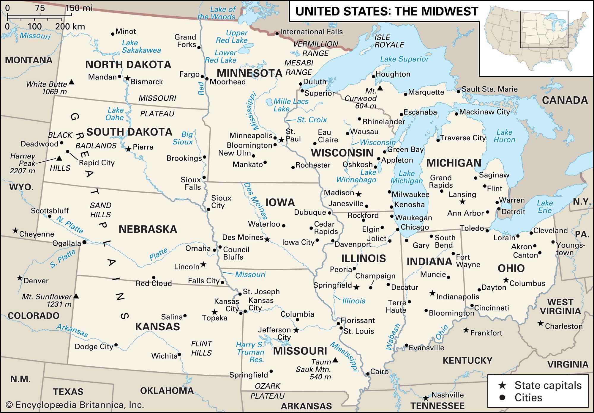 Midwest | History, States, Map, Culture, &amp;amp; Facts | Britannica regarding Map Of Midwest Usa With Cities