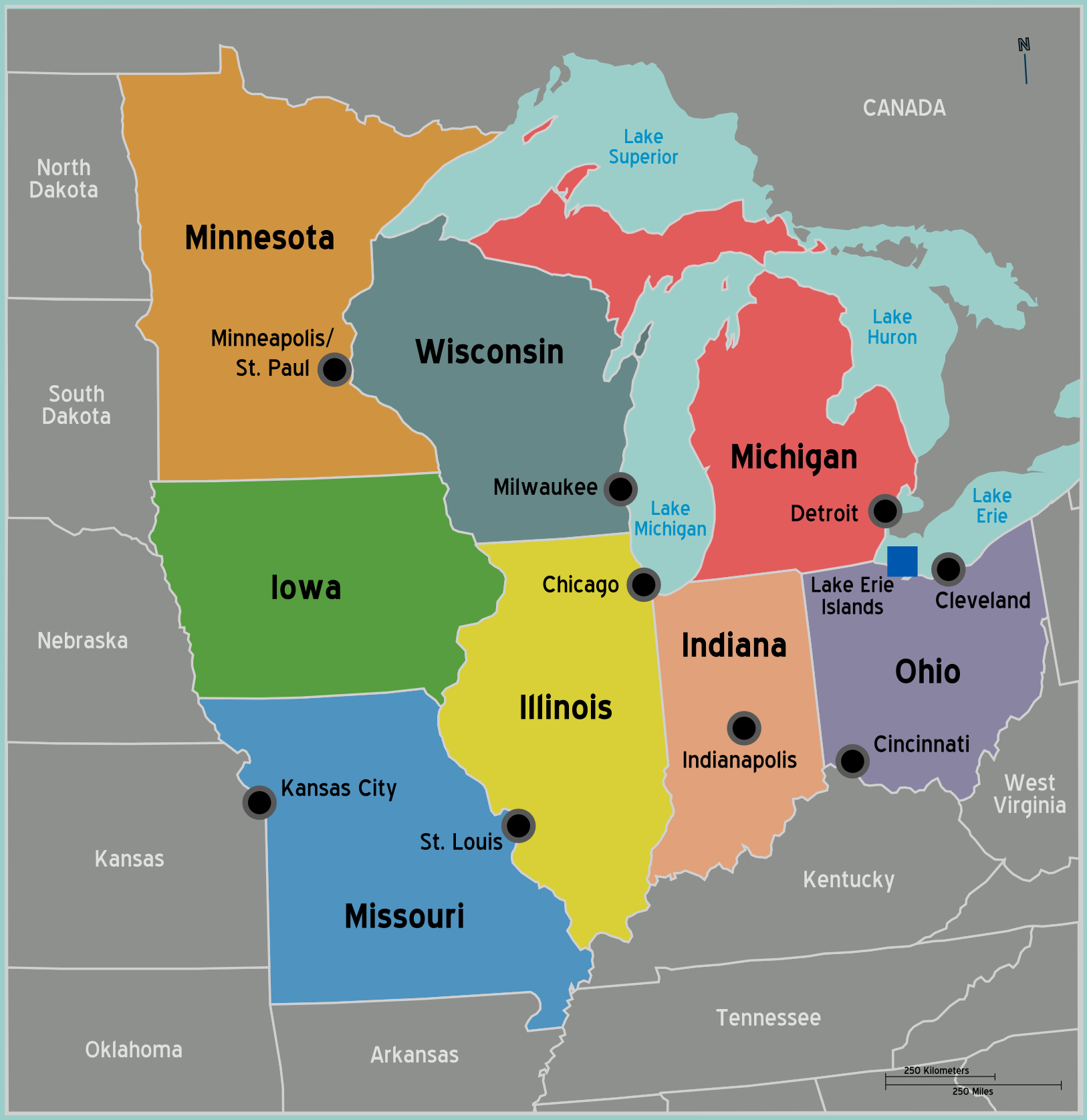 Midwest – Travel Guide At Wikivoyage intended for Map of Midwest USA with Cities