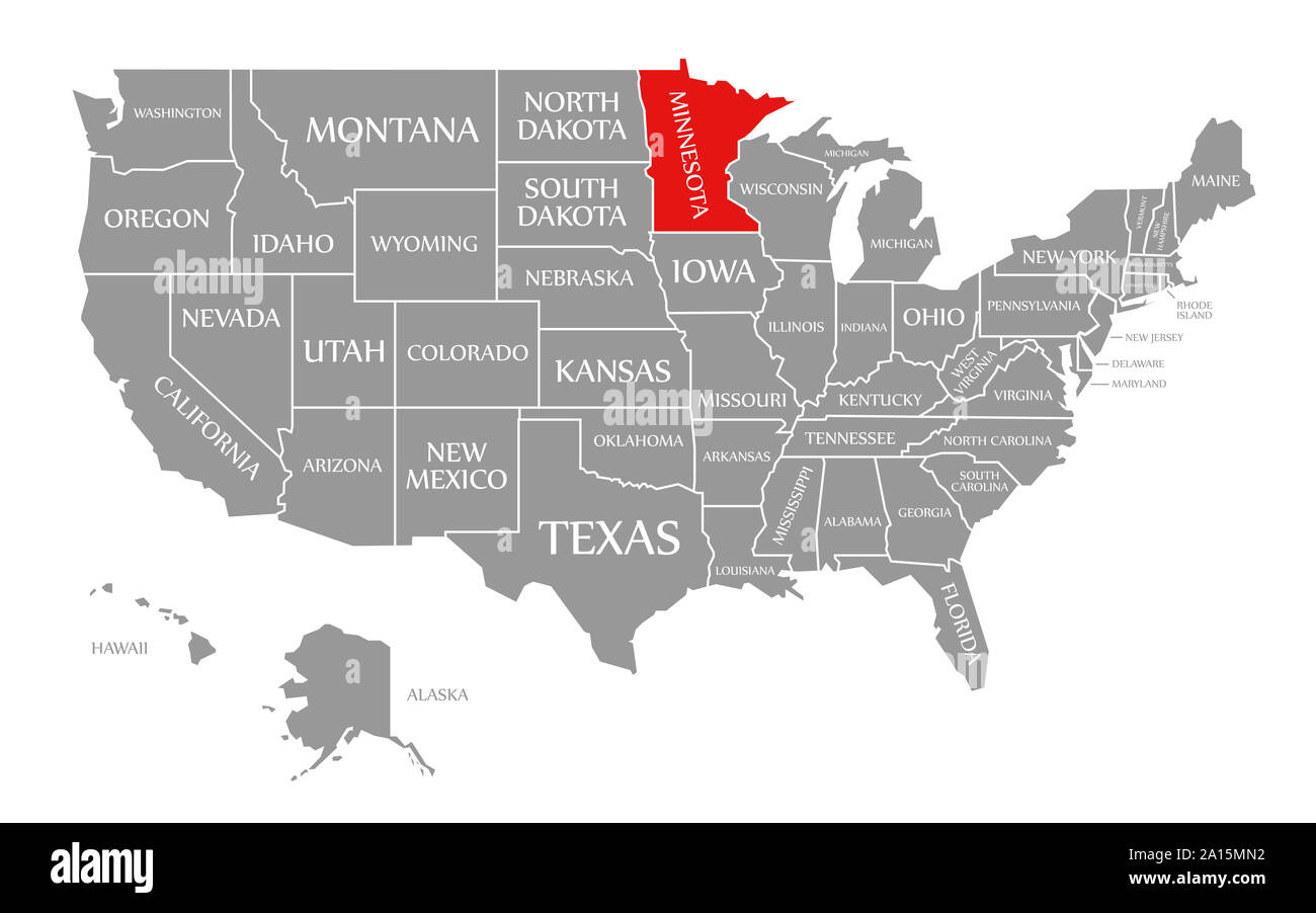 Minnesota Red Highlighted In Map Of The United States Of America with Minnesota On A Map Of Usa