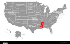Mississippi Red Highlighted In Map Of The United States Of America inside Mississippi On the Map of USA