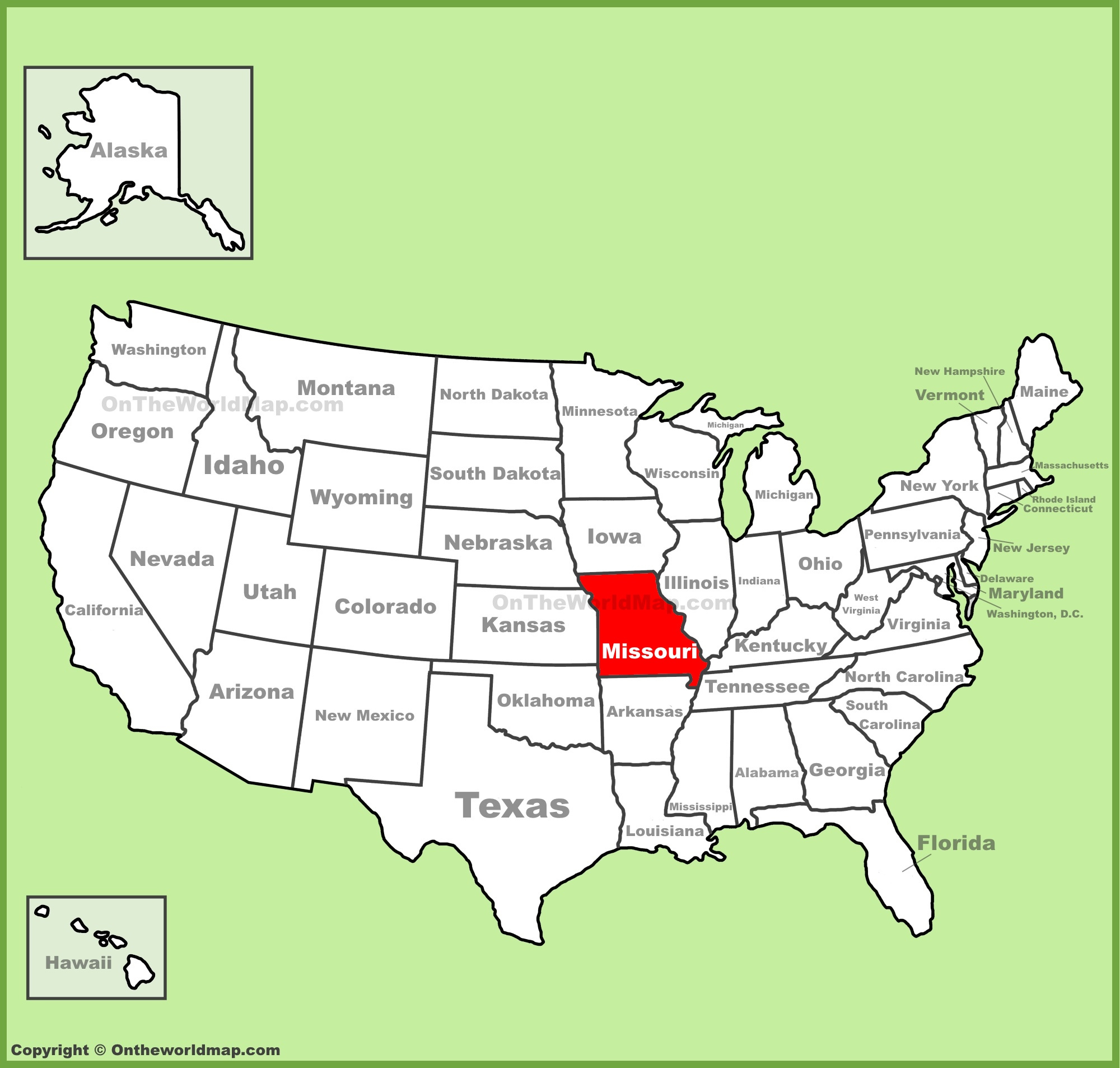 Missouri Location On The U.s. Map - Ontheworldmap throughout Where Is Missouri On A Map of USA