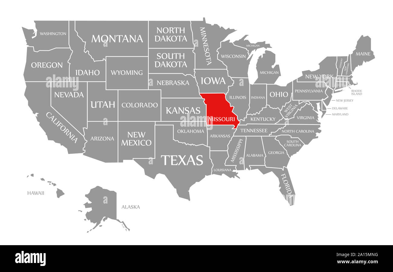 Missouri Red Highlighted In Map Of The United States Of America throughout Where Is Missouri On A Map Of Usa