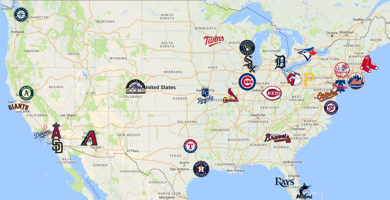 Mlb Map | Teams | Logos - Sport League Maps with regard to Map Of Mlb Stadiums In Usa