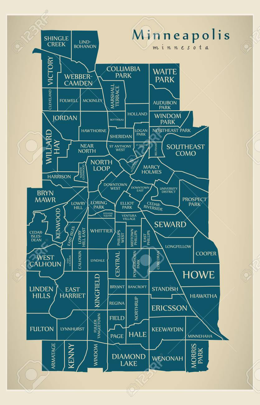 Modern City Map - Minneapolis Minnesota City Of The Usa With intended for Minneapolis On The Map Of Usa