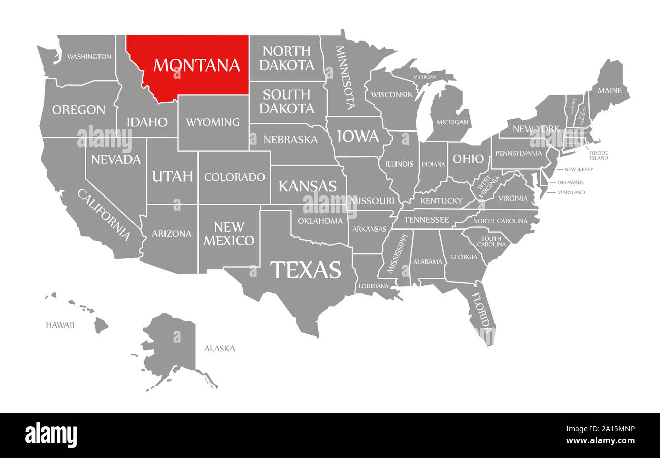 Montana Rot Markiert Auf Der Karte Der Vereinigten Staaten Von inside Montana On A Map Of Usa