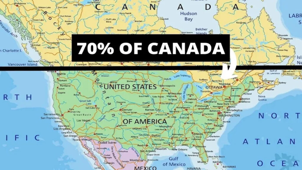 Map of USA and Canada Border Cities