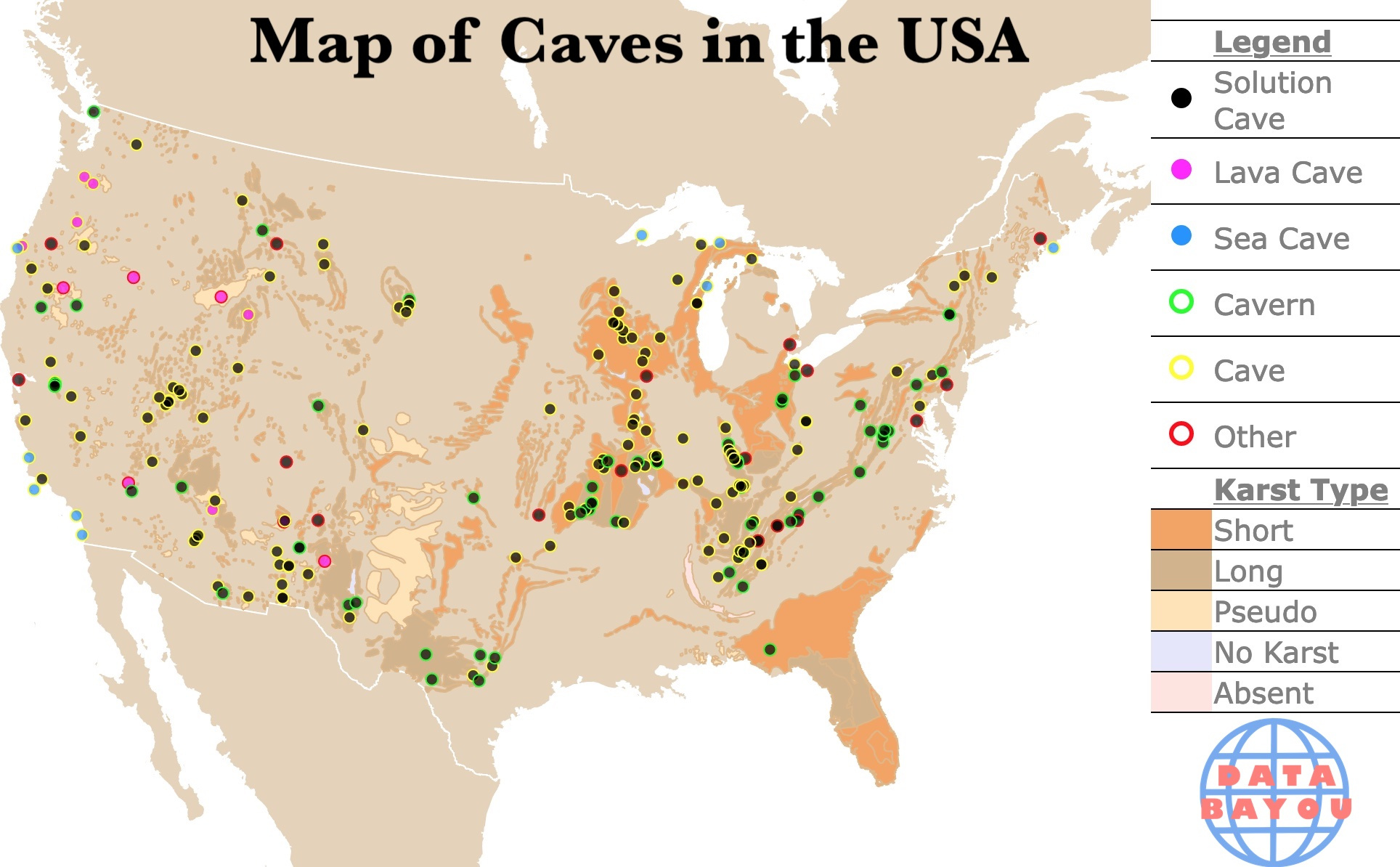 Most Popular Caves In The Us: Map And Geology inside Map of Underground Tunnels In USA