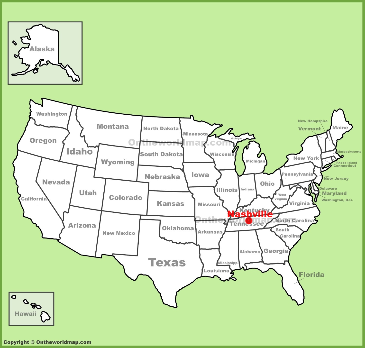Nashville Location On The U.s. Map - Ontheworldmap with regard to Nashville On The Map Of Usa