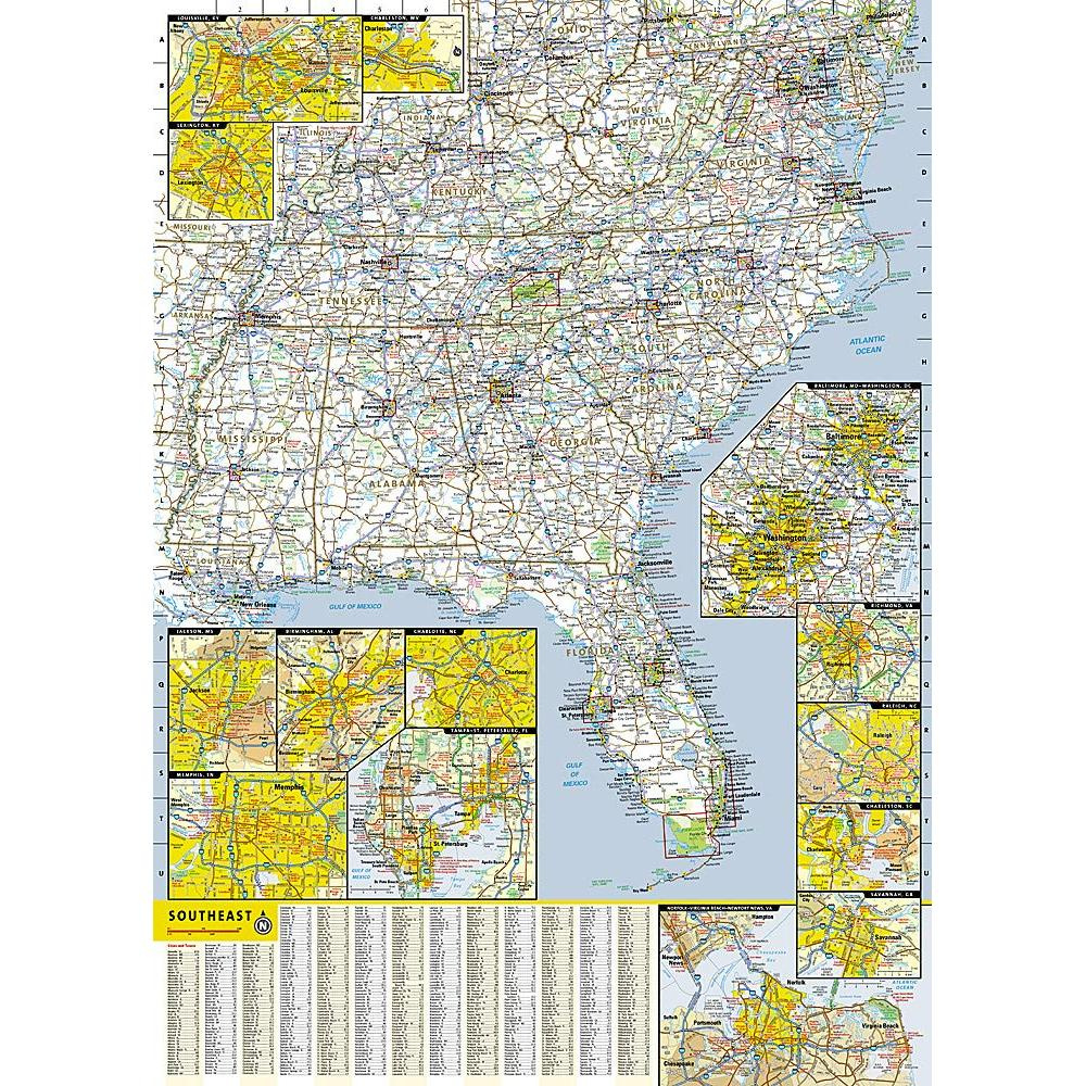 National Geographic - United States - Southeastern Usa - Guide for Map of Southeast USA with Interstates