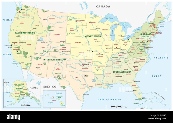 Map of USA with Yellowstone National Park