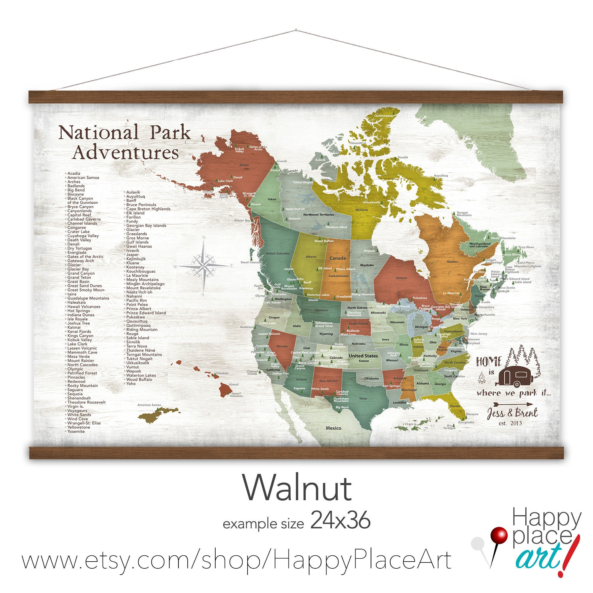 National Parks Wall Map, Personalized Usa And Canada Map Large throughout Wall Map Of Usa And Canada