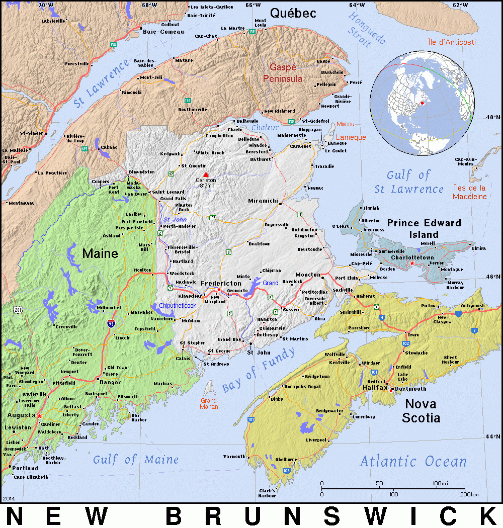 Nb · New Brunswick · Public Domain Mapspat, The Free, Open pertaining to Map of Maine USA and New Brunswick Canada