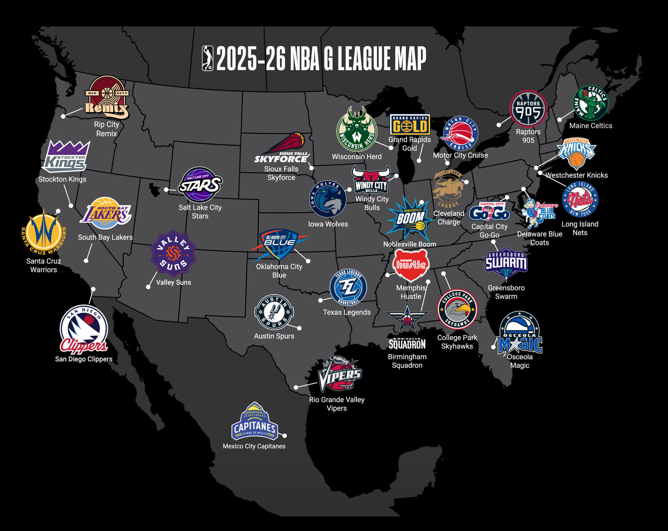 Nba G League Franchise Map - The Nba G League in Nba Teams On Map of USA