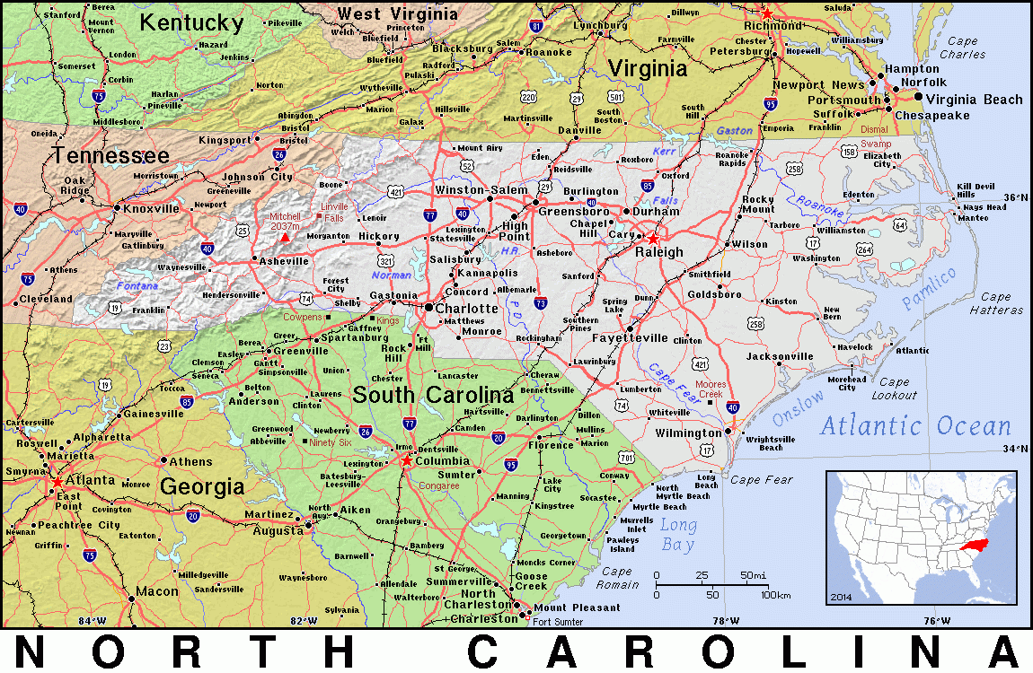 Nc · North Carolina · Public Domain Mapspat, The Free, Open intended for Map Of North Carolina And South Carolina Usa