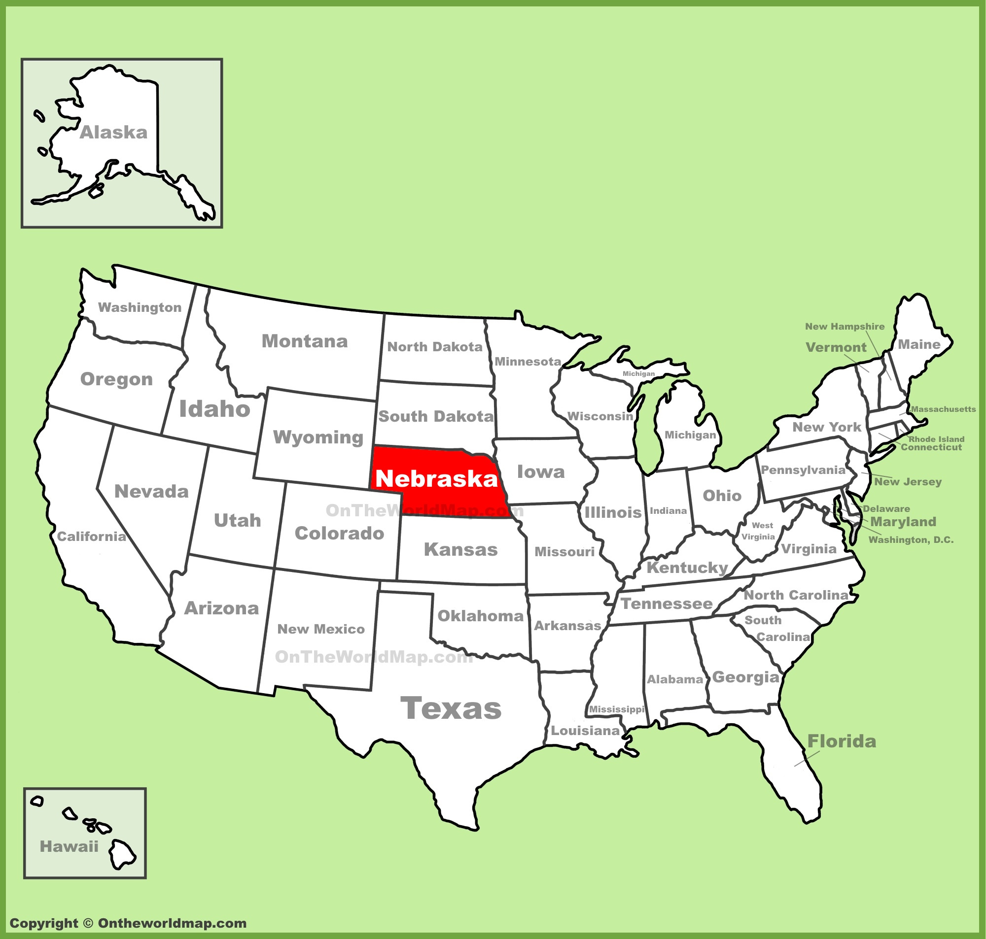 Nebraska Location On The U.s. Map - Ontheworldmap regarding Nebraska On the Map of USA
