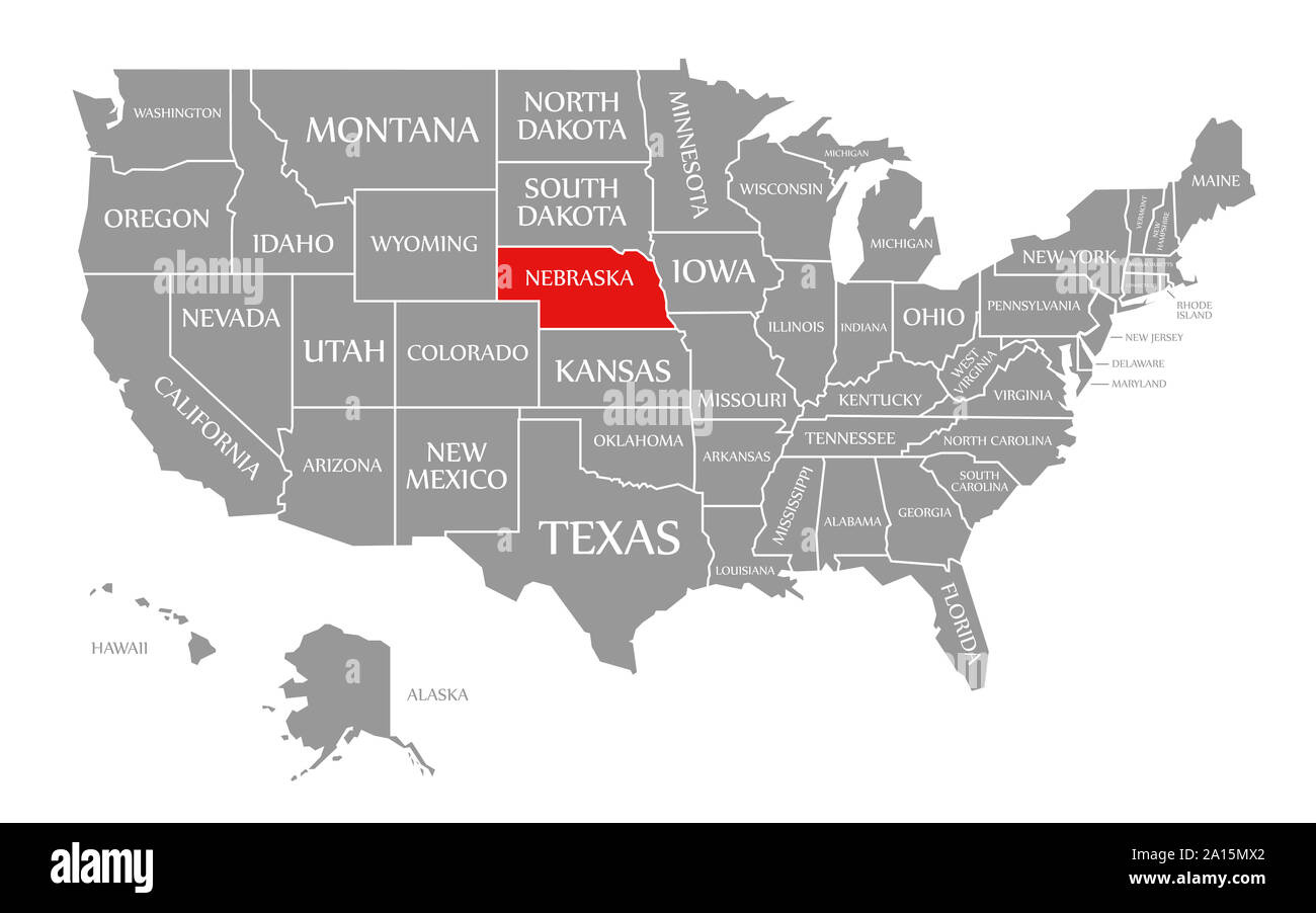 Nebraska Red Highlighted In Map Of The United States Of America pertaining to Where Is Nebraska On the Map of the USA