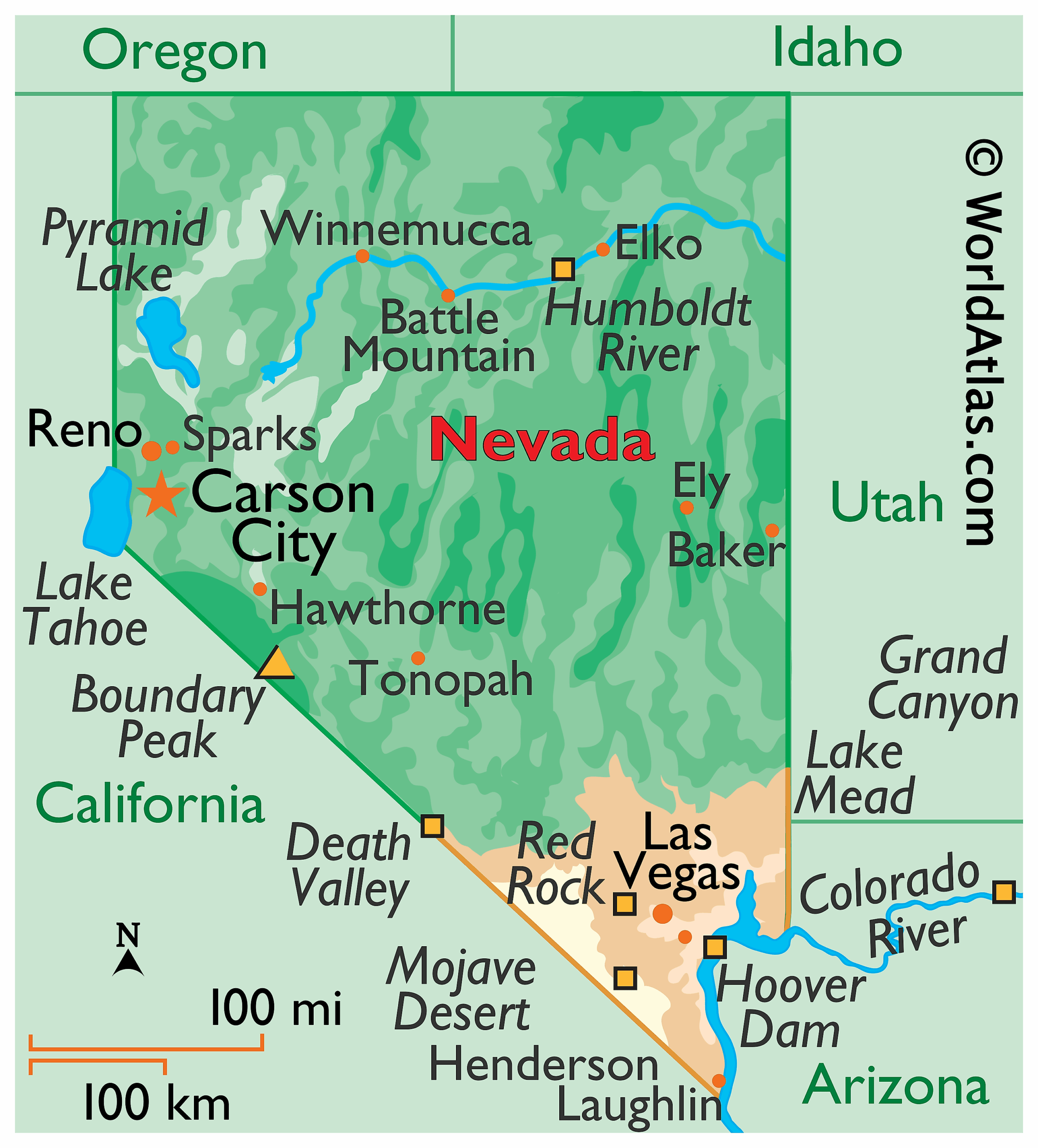 Nevada Maps &amp;amp; Facts - World Atlas for Map Of Nevada And Arizona Usa