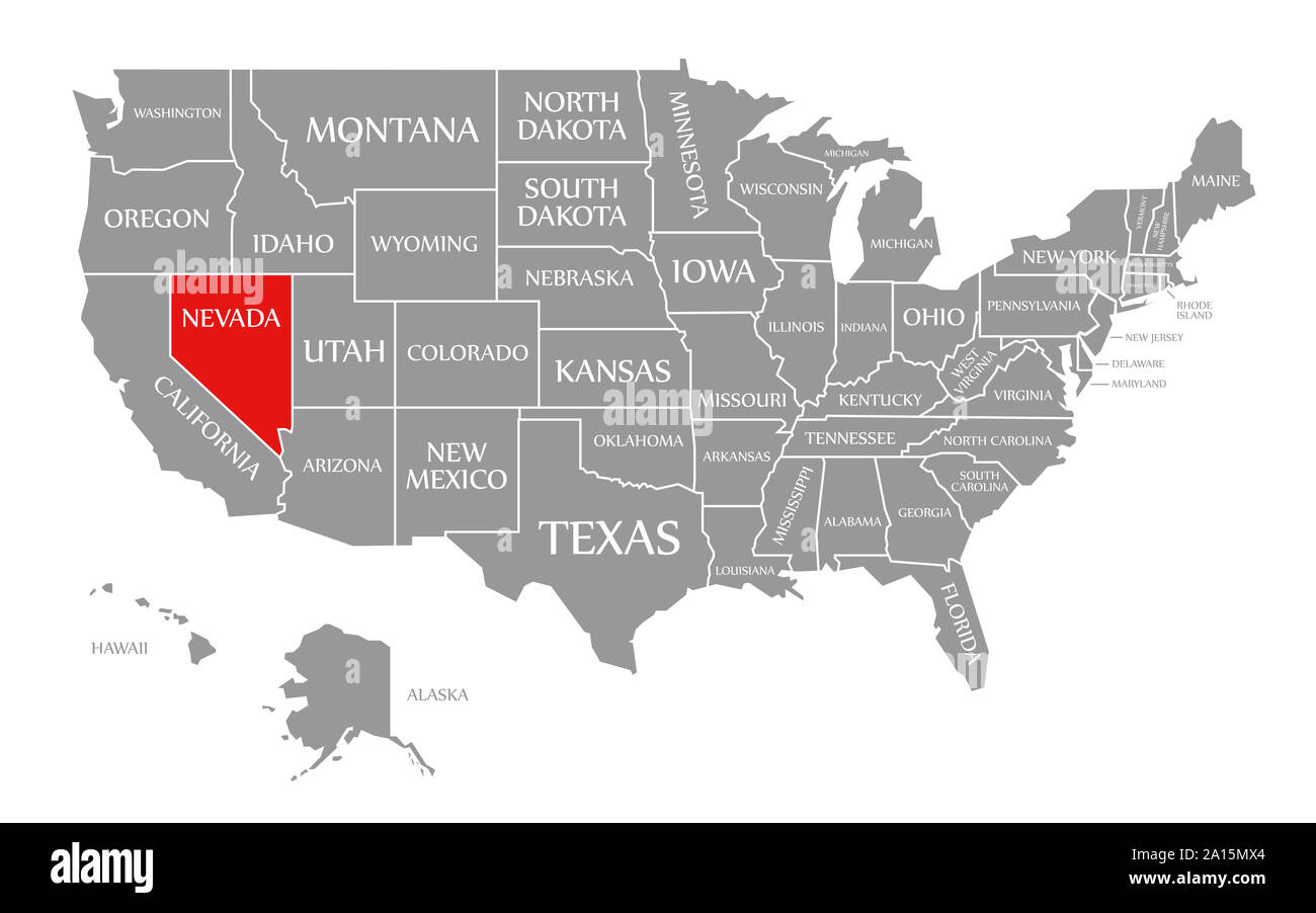 Nevada Red Highlighted In Map Of The United States Of America for Nevada On The Map Of Usa