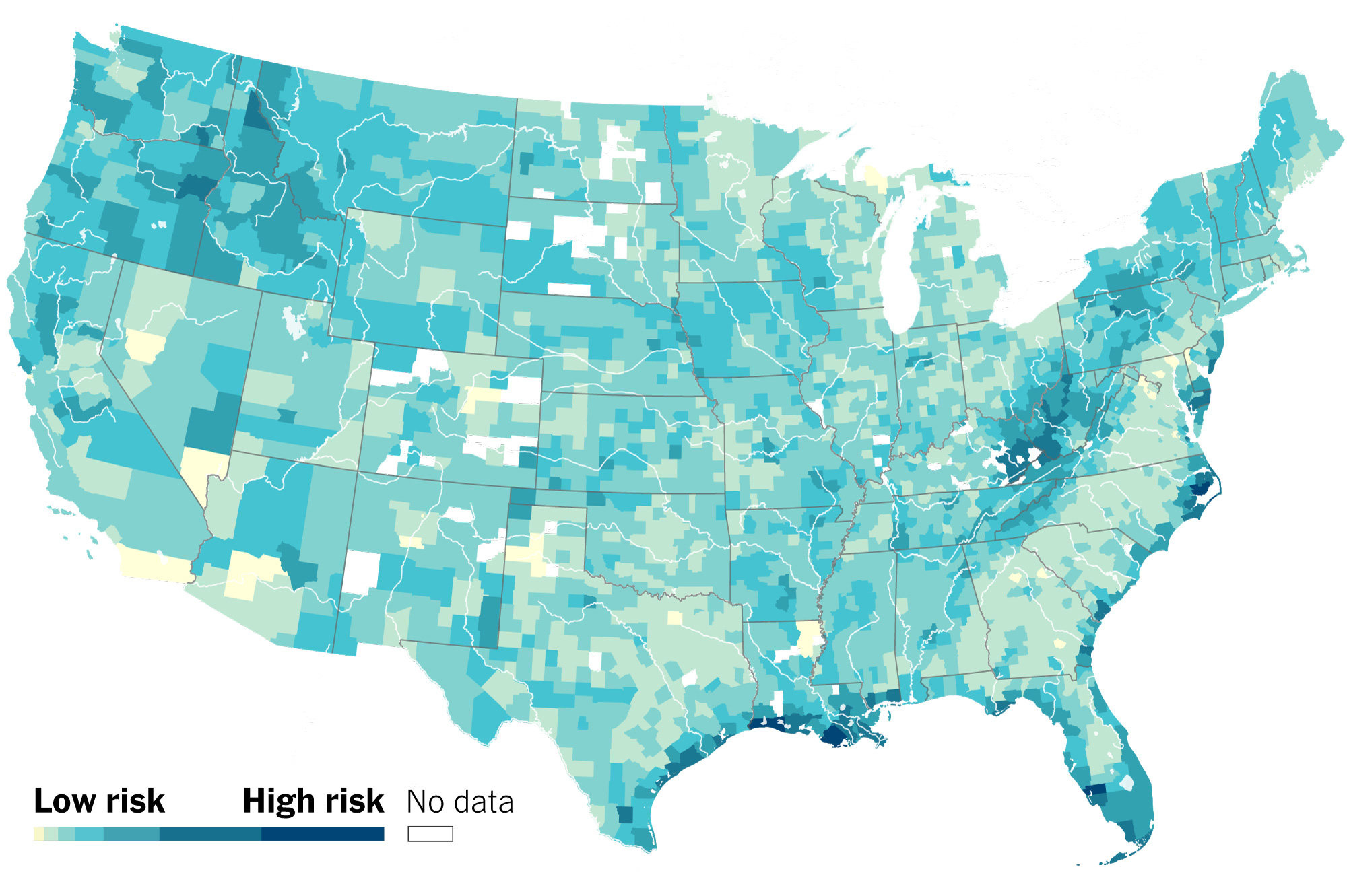 New Data Reveals Hidden Flood Risk Across America - The New York Times in Fema Navy Flood Map of USA