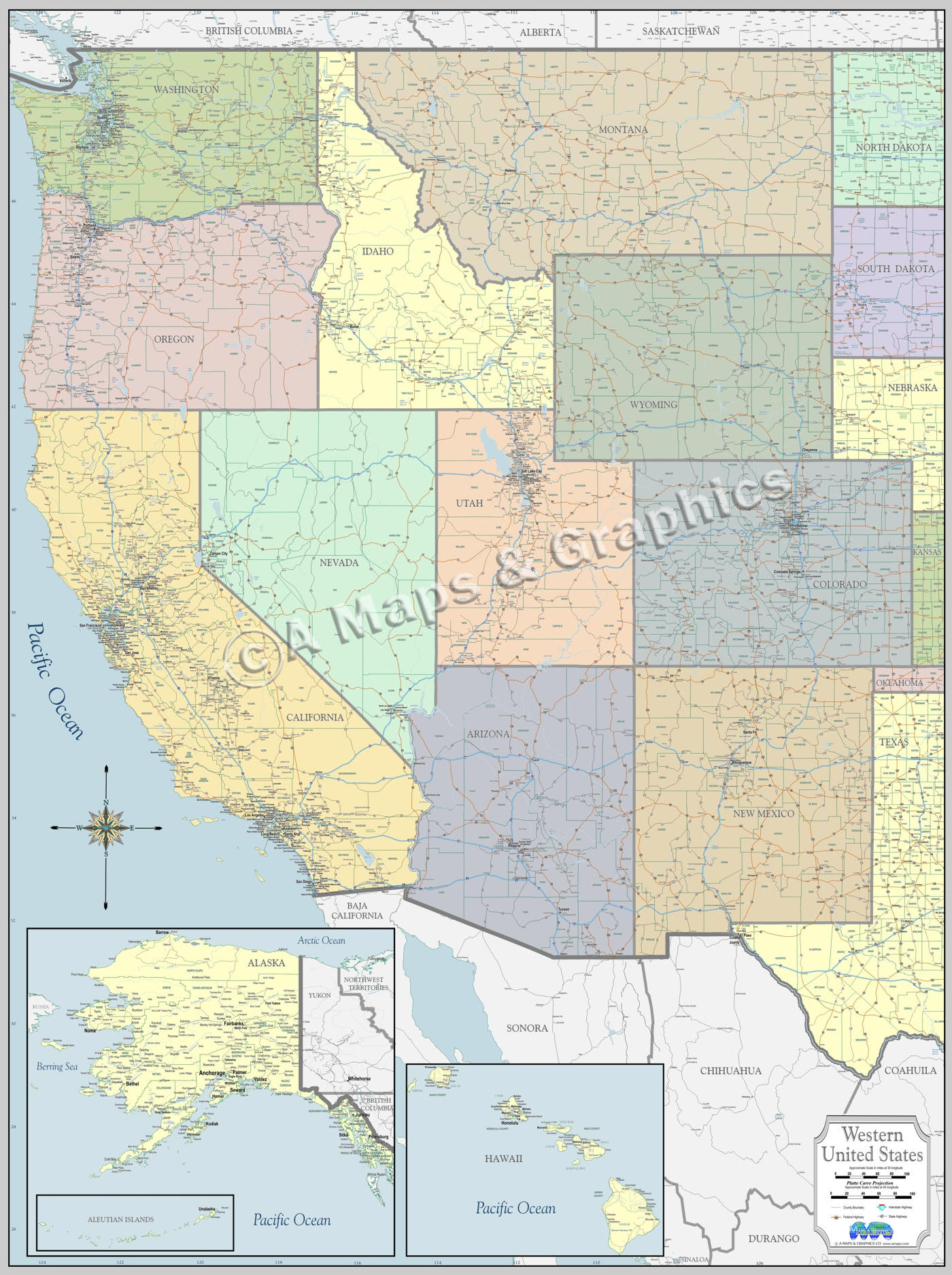 New Detailed Wall Map Western Usa Laminated pertaining to Large Map of West Coast USA