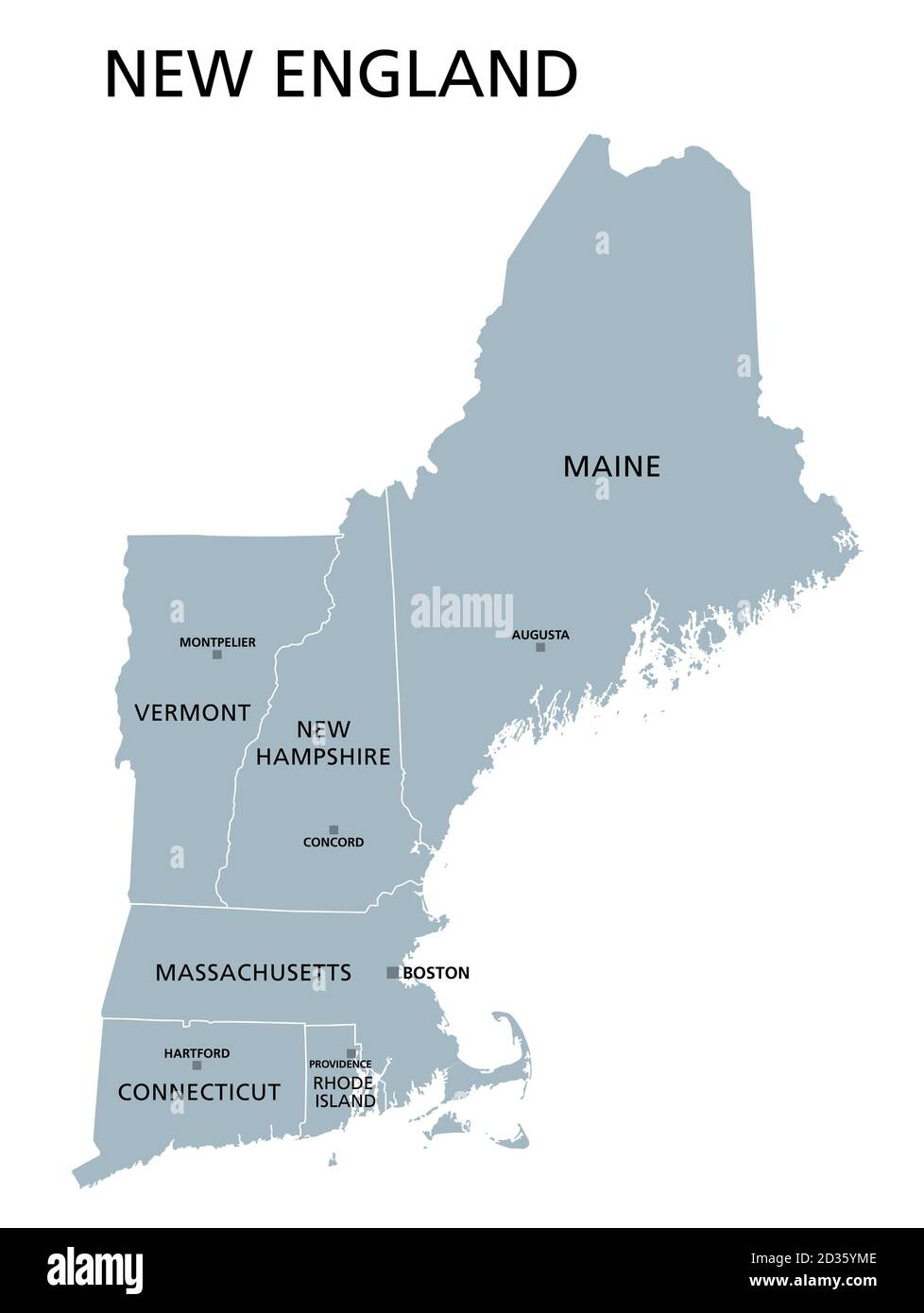 New England Region Of The United States, Gray Political Map. The pertaining to Map Of Vermont And New Hampshire Usa