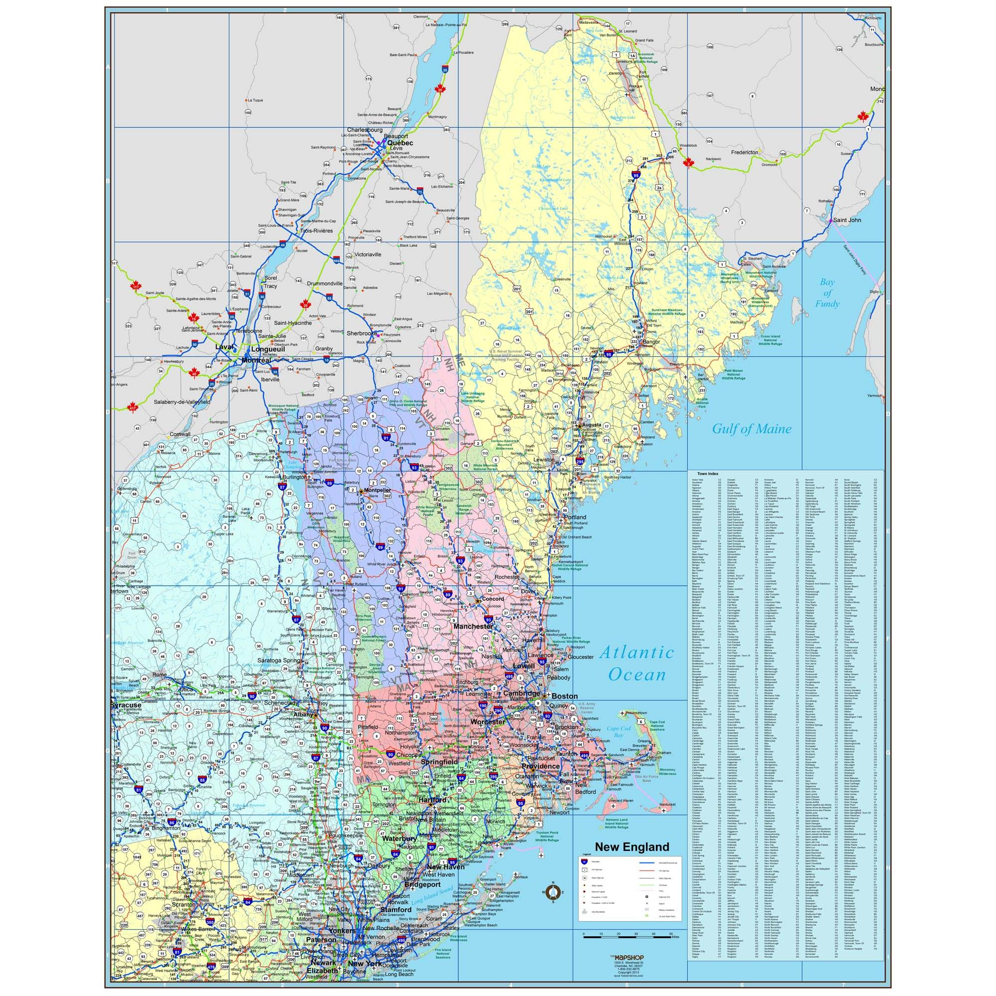 New England Regional Wall Map With Multi-Color Statesmapshop with regard to Map of New England USA with Cities