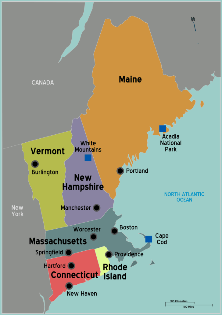 New England On Map of USA