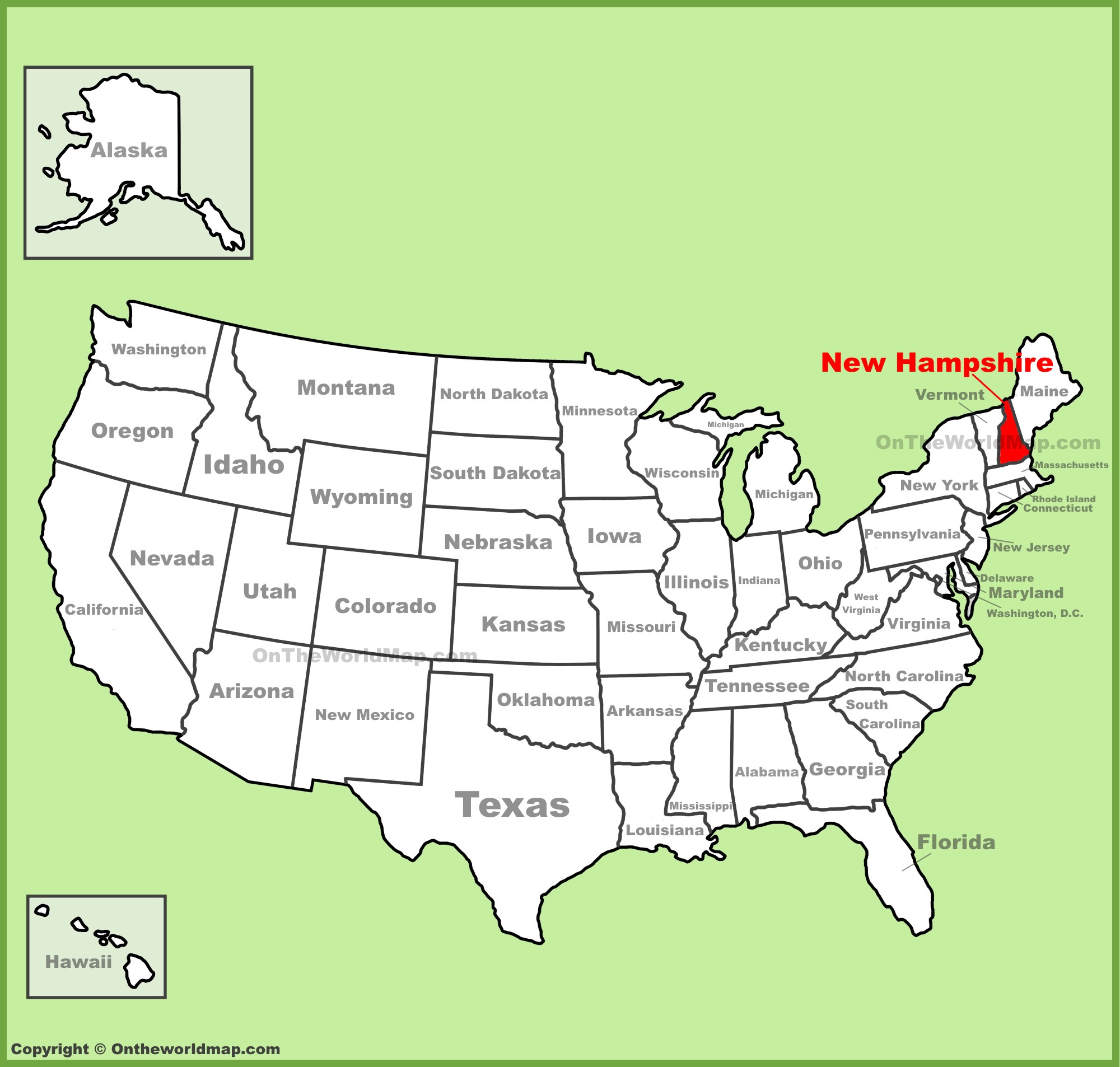 New Hampshire Location On The U.s. Map - Ontheworldmap throughout New Hampshire On Map Of Usa