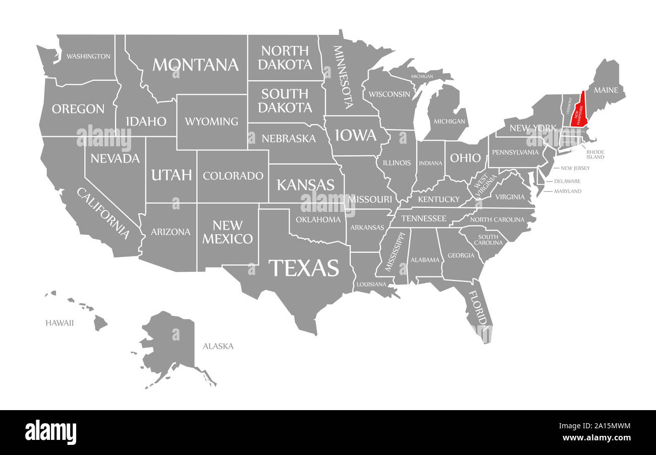New Hampshire Red Highlighted In Map Of The United States Of regarding New Hampshire On Map Of Usa