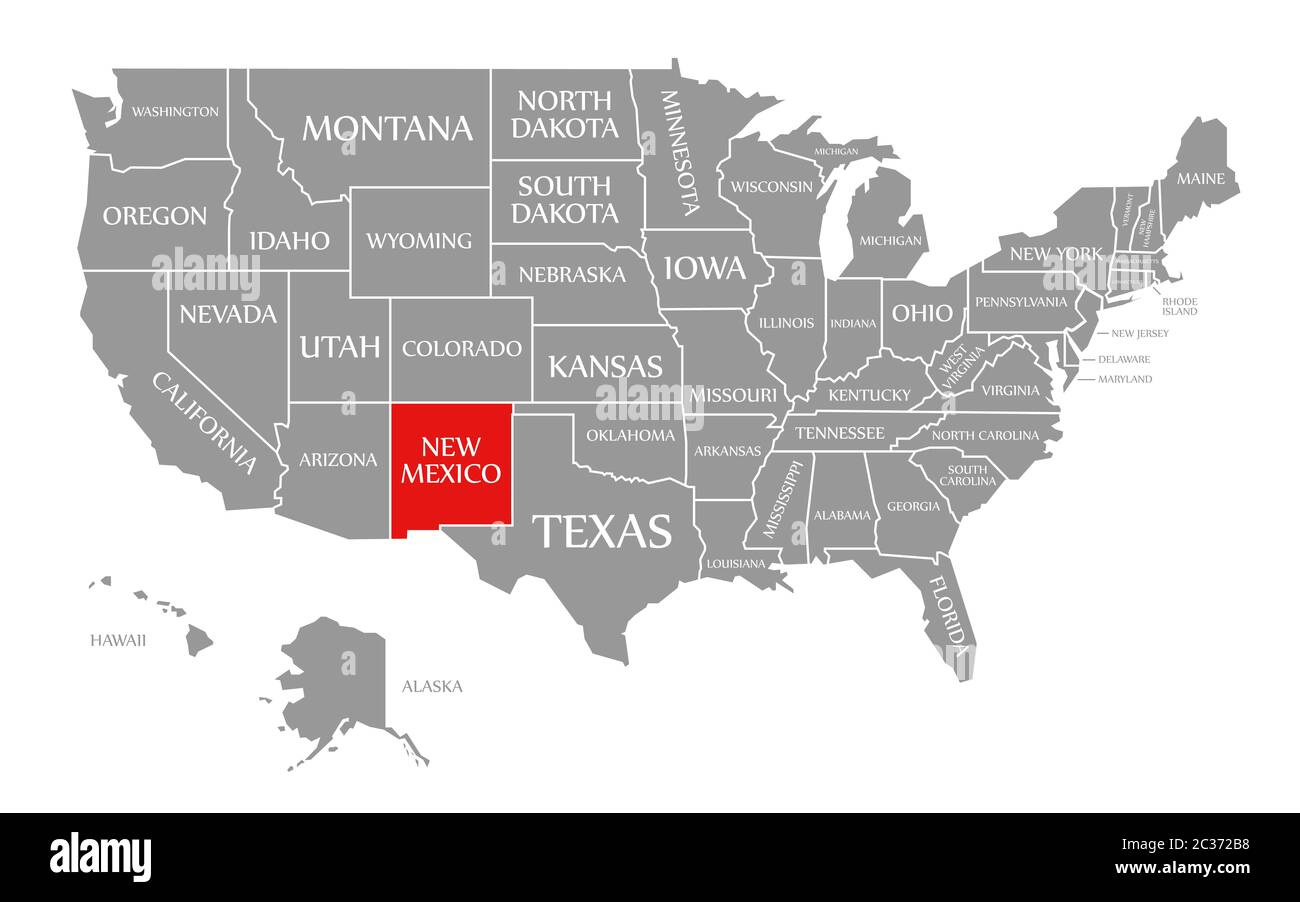 New Mexico Red Highlighted In Map Of The United States Of America for New Mexico In Map Of Usa