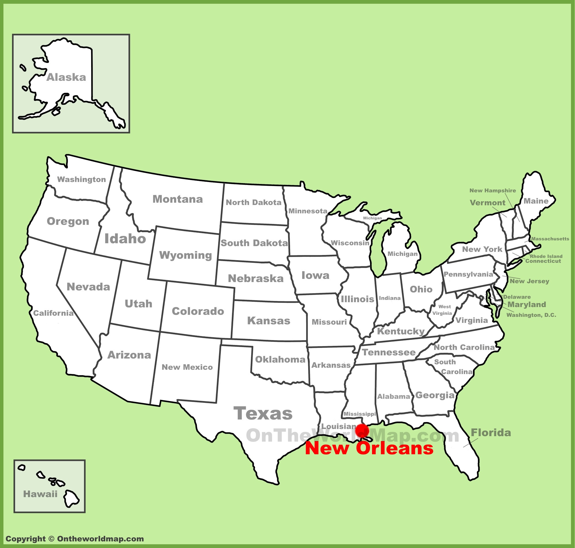 New Orleans Location On The U.s. Map - Ontheworldmap inside Map of USA Showing New Orleans